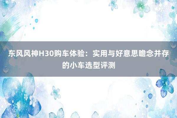 东风风神H30购车体验：实用与好意思瞻念并存的小车选型评测